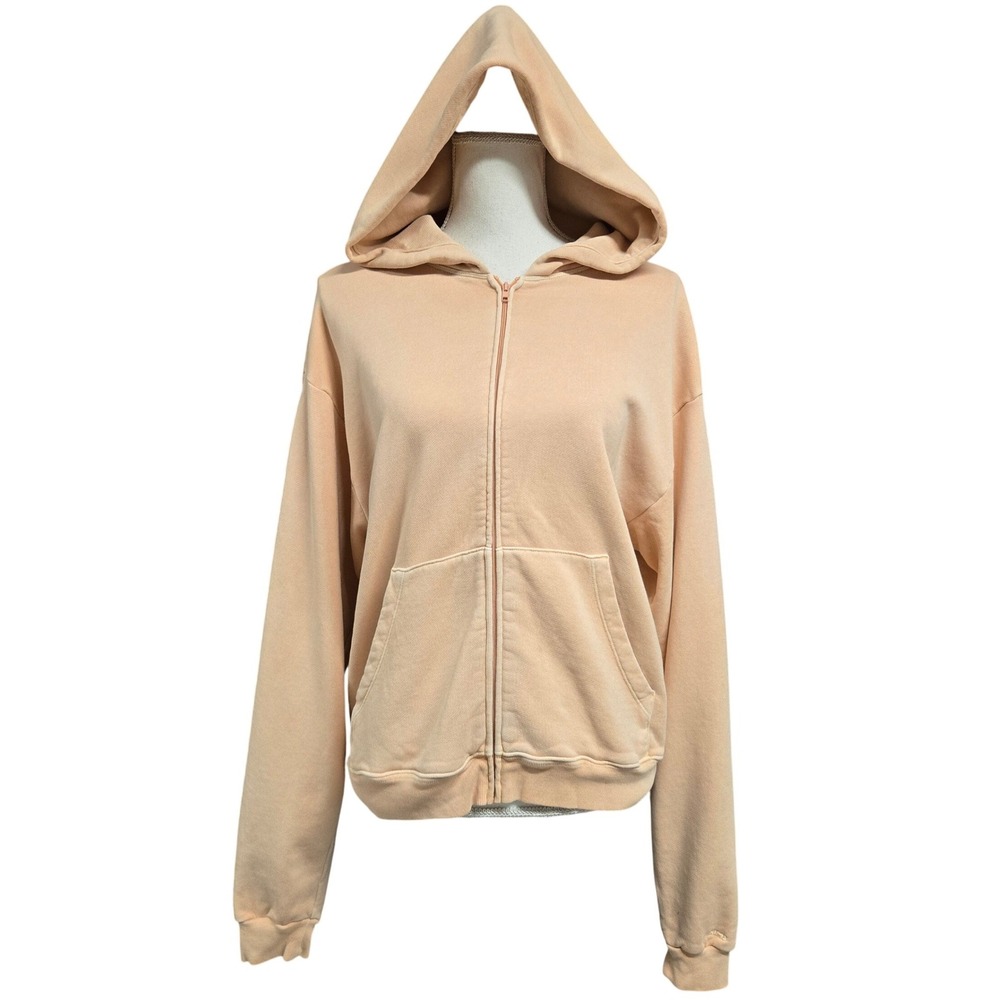 SKIMS Cotton Fleece Full Zip Hoodie Sweatshirt Peach Orange Women's Size M